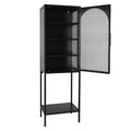 Stylish Tempered Glass High Cabinet With Arched Door Adjustable Shelves And Feet Anti Tip Dust Free Fluted Glass Kitchen Credenza Black Black Tempered Glass Sheet Metal Plastic