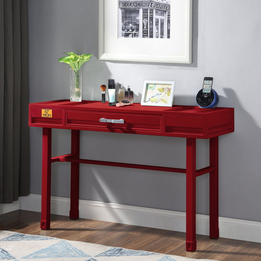 Red Vanity Desk With 1 Drawer Red 1 Drawer Bedroom Metal