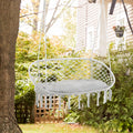 Outsunny 2 Person Hammock Chair Macrame Swing With Soft Cushion, Hanging Cotton Rope Chair For Indoor Outdoor Home Patio Backyard, Grey Gray Steel