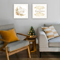 2 Piece Vignette Golden Merry Christmas White Framed Wall Art For Living Room, Bedroom Wall Art Print For Home Decor By Mollie B Multicolor Wood Paper