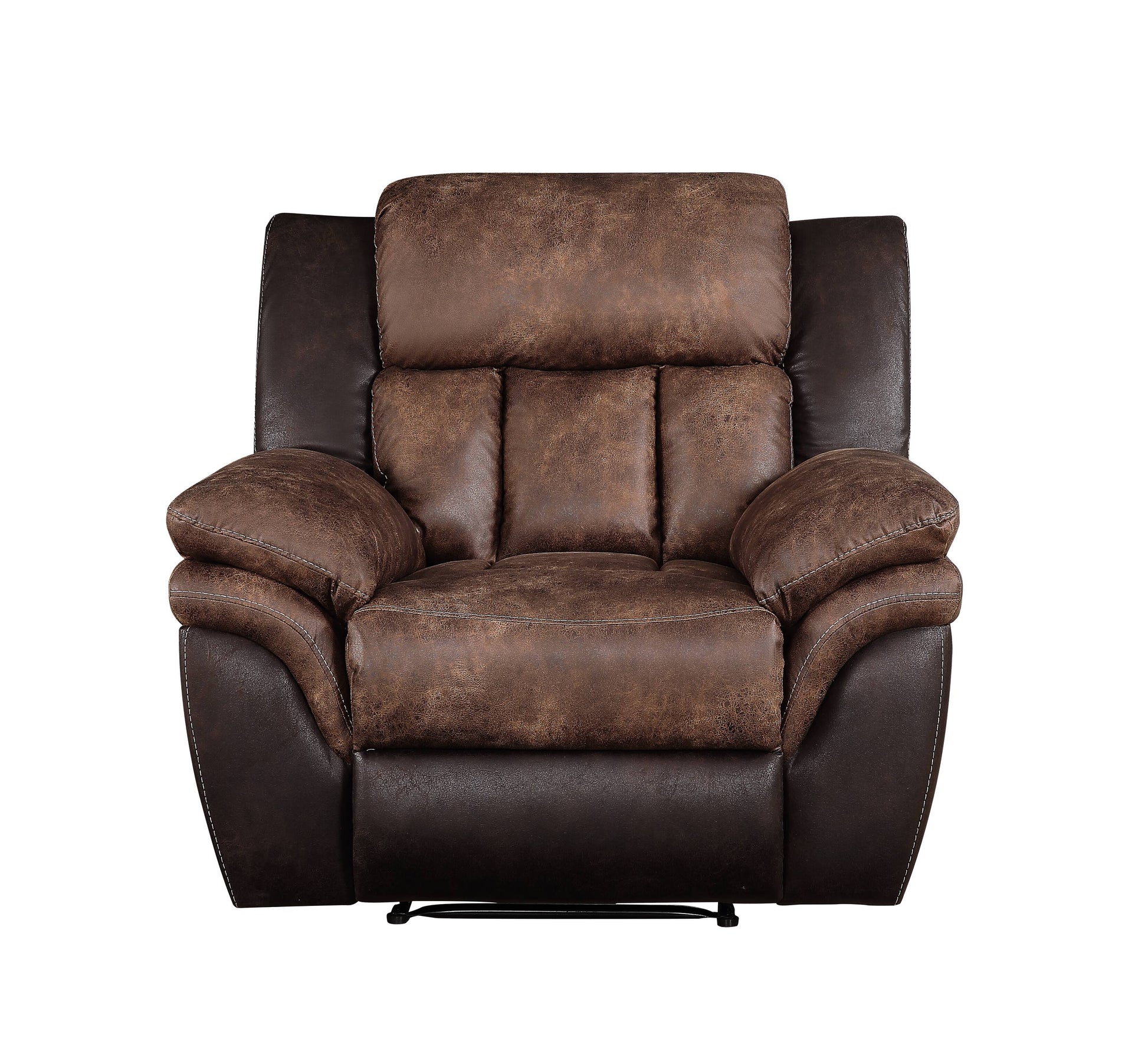 Toffee And Espresso Polished Tufted Recliner Espresso Microfiber Manual Handle Metal Primary Living Space Tight Back Handle Pillow Top Arms Wood Fabric