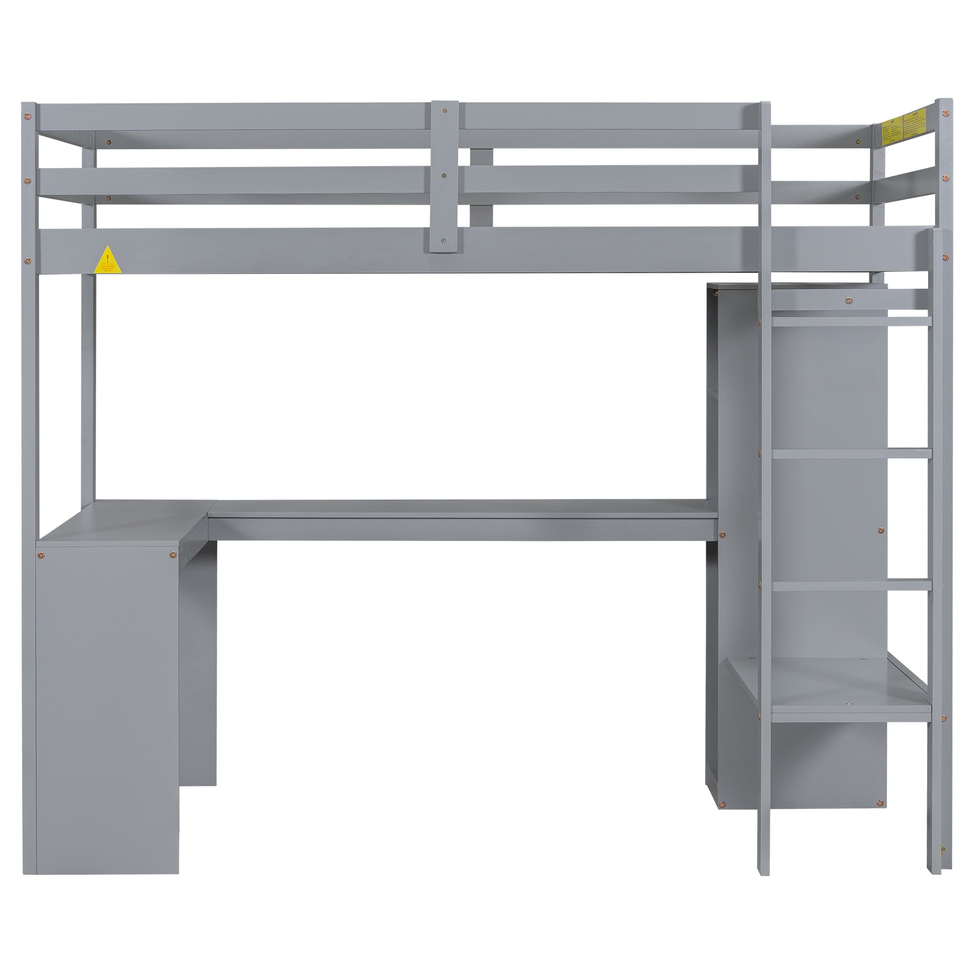 Twin Size Loft Bed With L Shaped Desk, Wardrobe And Storage Shelves, Grey Expected Arrival Time: 8.31 Box Spring Not Required Twin Grey Wood Bedroom Solid Wood Mdf