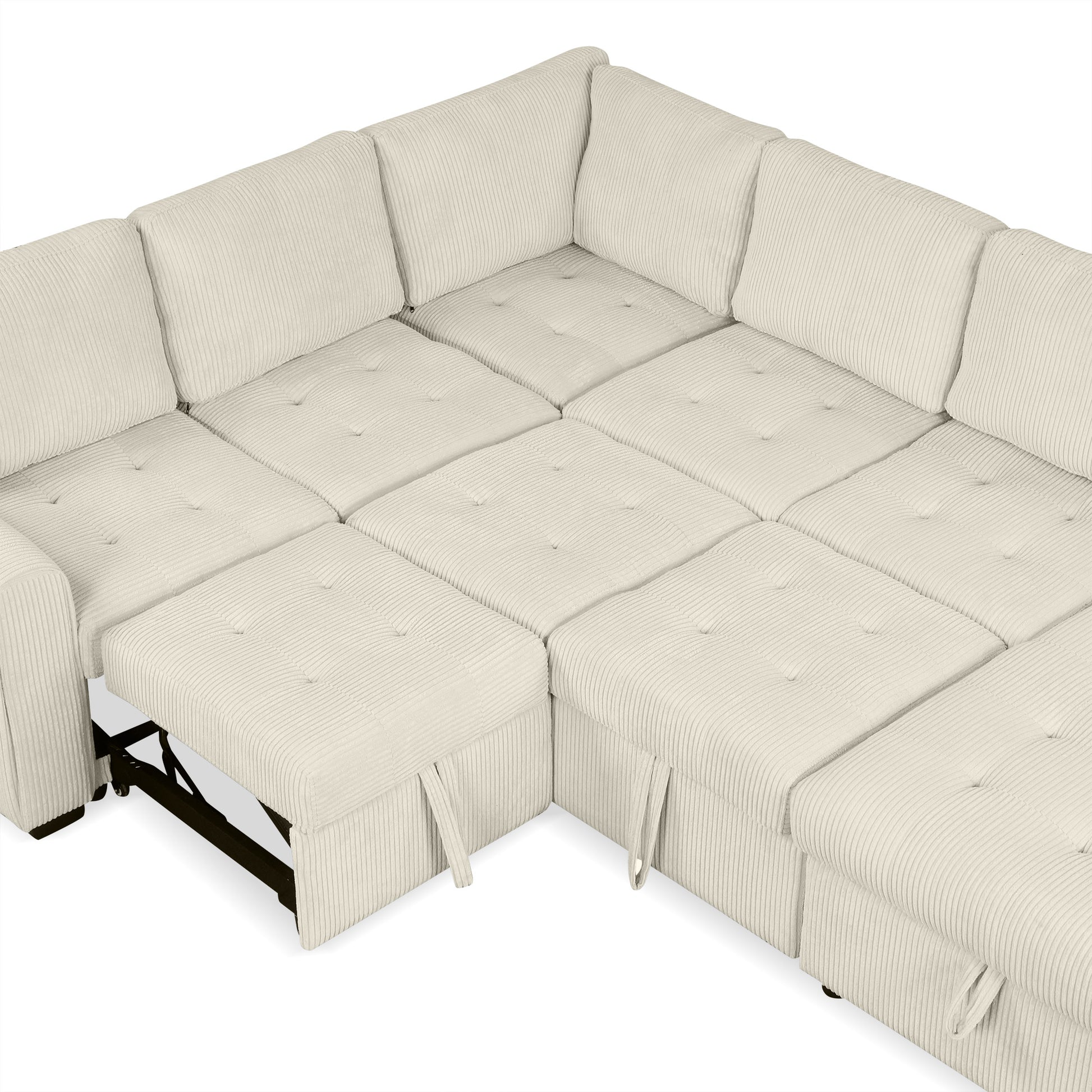 107.5" U Shaped Sofa Sectional Sofa Pull Out Sofa Bed With A Storage Chaise Lounge, Charging Devices For Living Room, Beige Beige Foam Corduroy 5 Seat