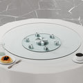 Double Layer Rotatable Round Glass.The Rotatable Design Makes It More Convenient To Retrieve And Place Items.The Upper Glass Has A Diameter Of 30.3 Inches, While The Lower Glass15 Inches. Transparent Glass