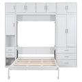 Full Size Murphy Bed With Lockers And Wardrobes, With Installation Video, White Box Spring Not Required Full White Murphy Solid Wood Mdf