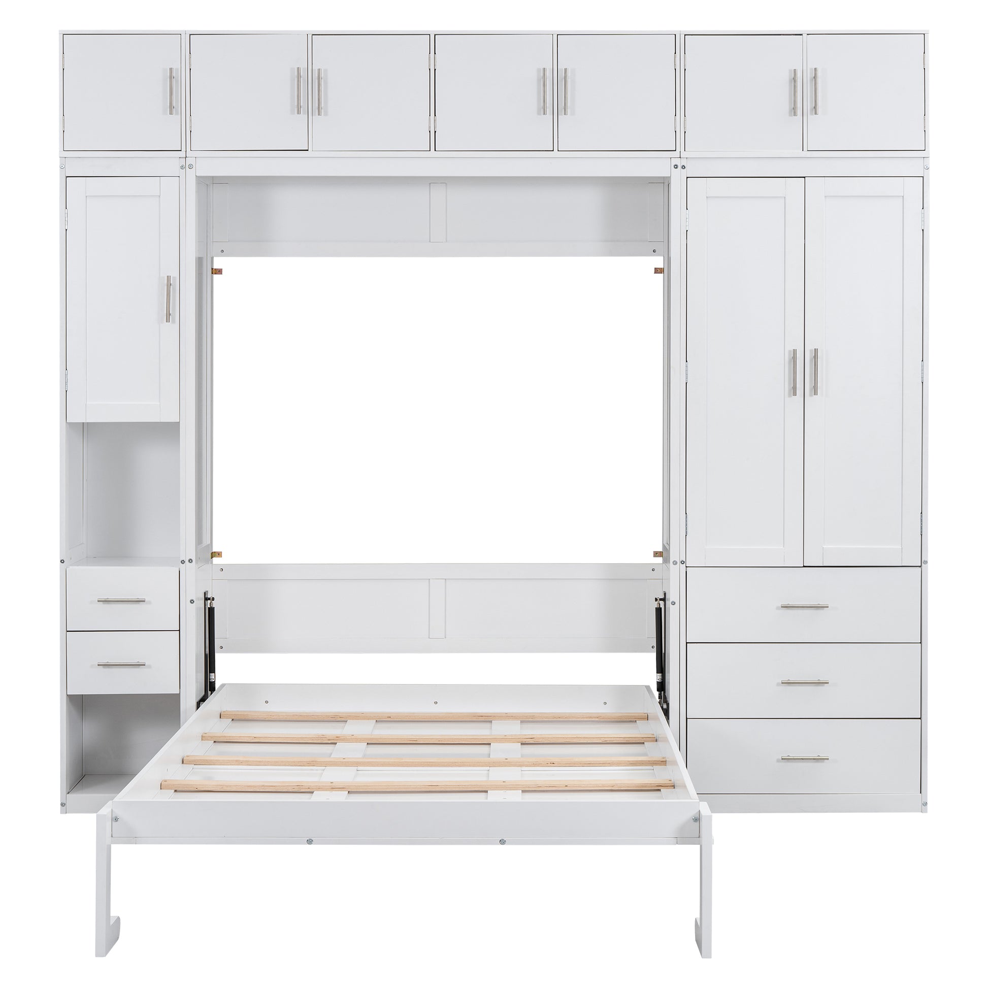 Full Size Murphy Bed With Lockers And Wardrobes, With Installation Video, White Box Spring Not Required Full White Murphy Solid Wood Mdf