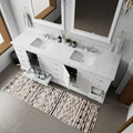 White Double Bath Vanity 84 In. W X 22 In. D, Carrara Marble Top, And Faucet Set White Plywood Wood