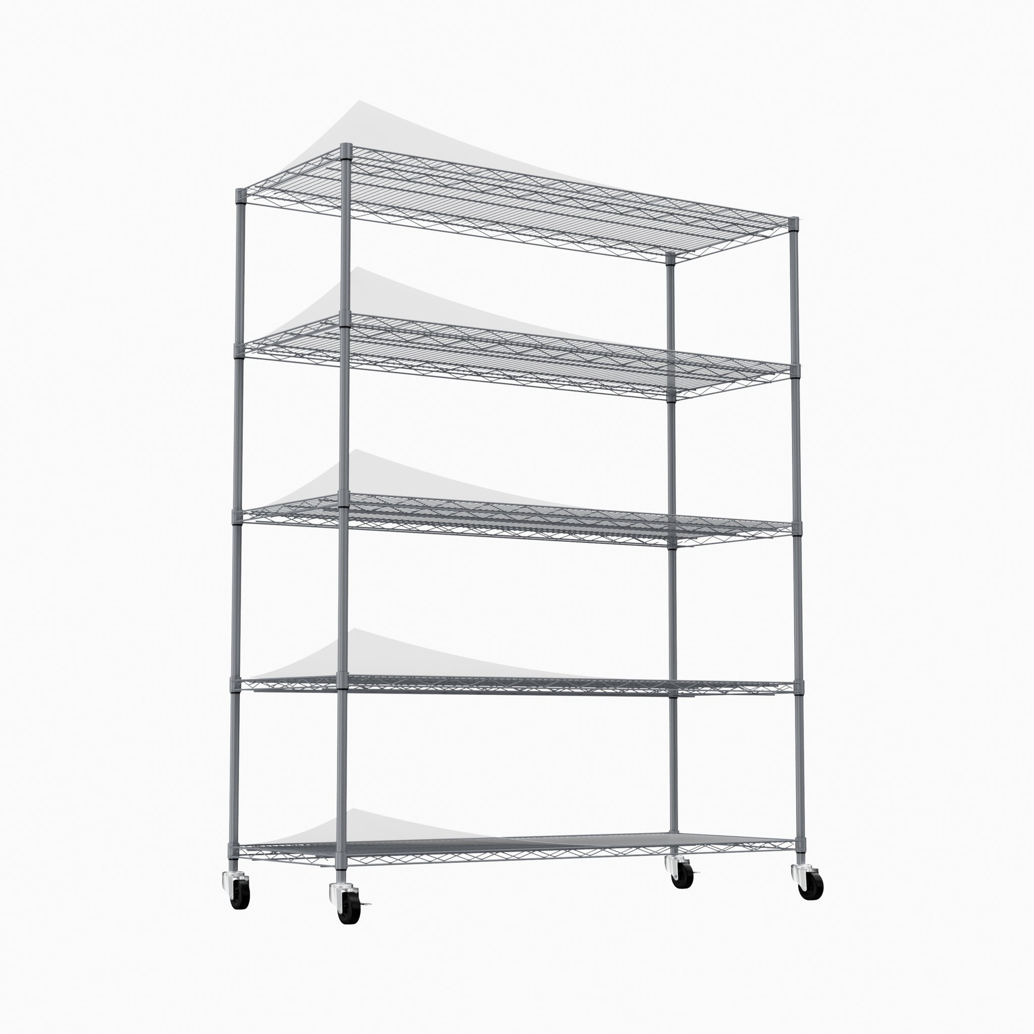 5 Tier Heavy Duty Adjustable Shelving And Racking, 300 Lbs. Per Wire Shelf, With Wheels And Shelf Liners, For Warehouses, Supermarkets, Kitchens, Etc. 59.45 "L 24.02 "W 71.65 "H,Gray Gray Steel