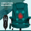 Homcom 6 Point Vibrating Massage Office Chair With Heat, Velvet High Back Executive Office Chair With Reclining Backrest, Padded Armrests And Remote, Dark Green Dark Green Polyester