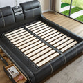 Multifunctional Upholstered Storage Bed Frame, Massage Chaise Lounge On Left, King Size,Black King Black Leather