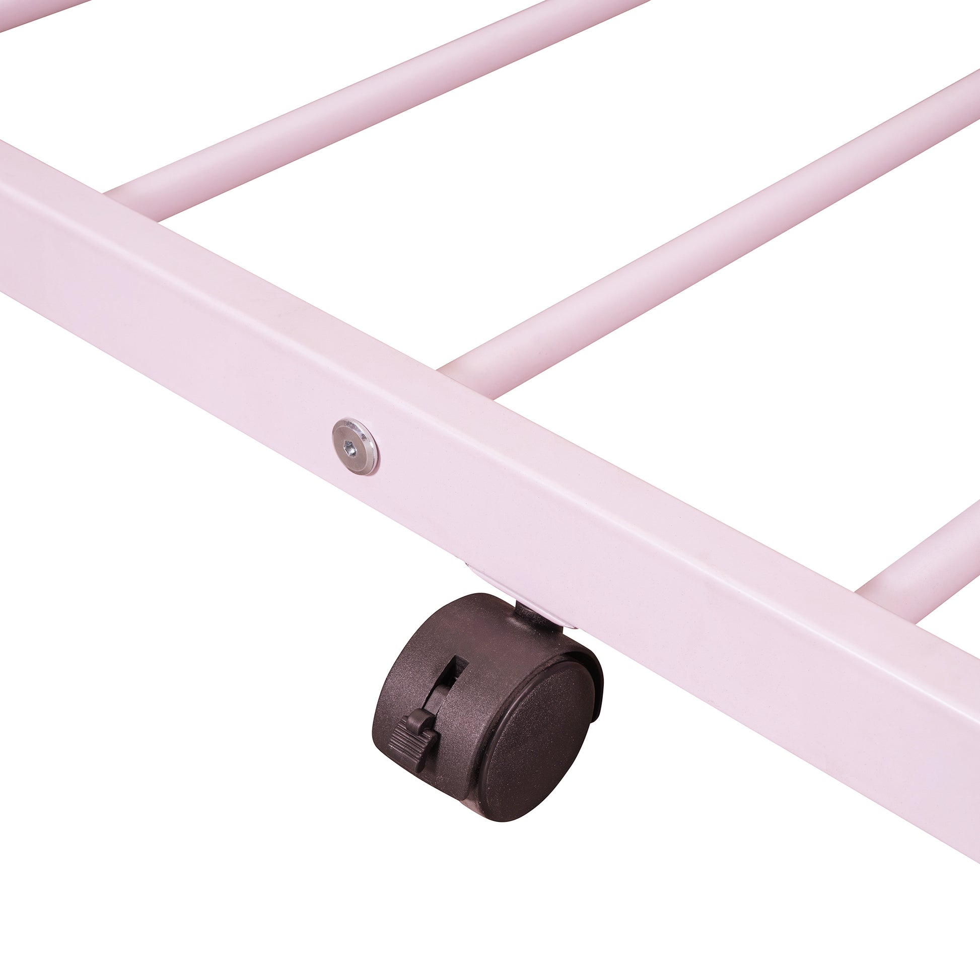 Twin Size Metal House Bed With Twin Size Trundle, Pink Twin Pink Metal