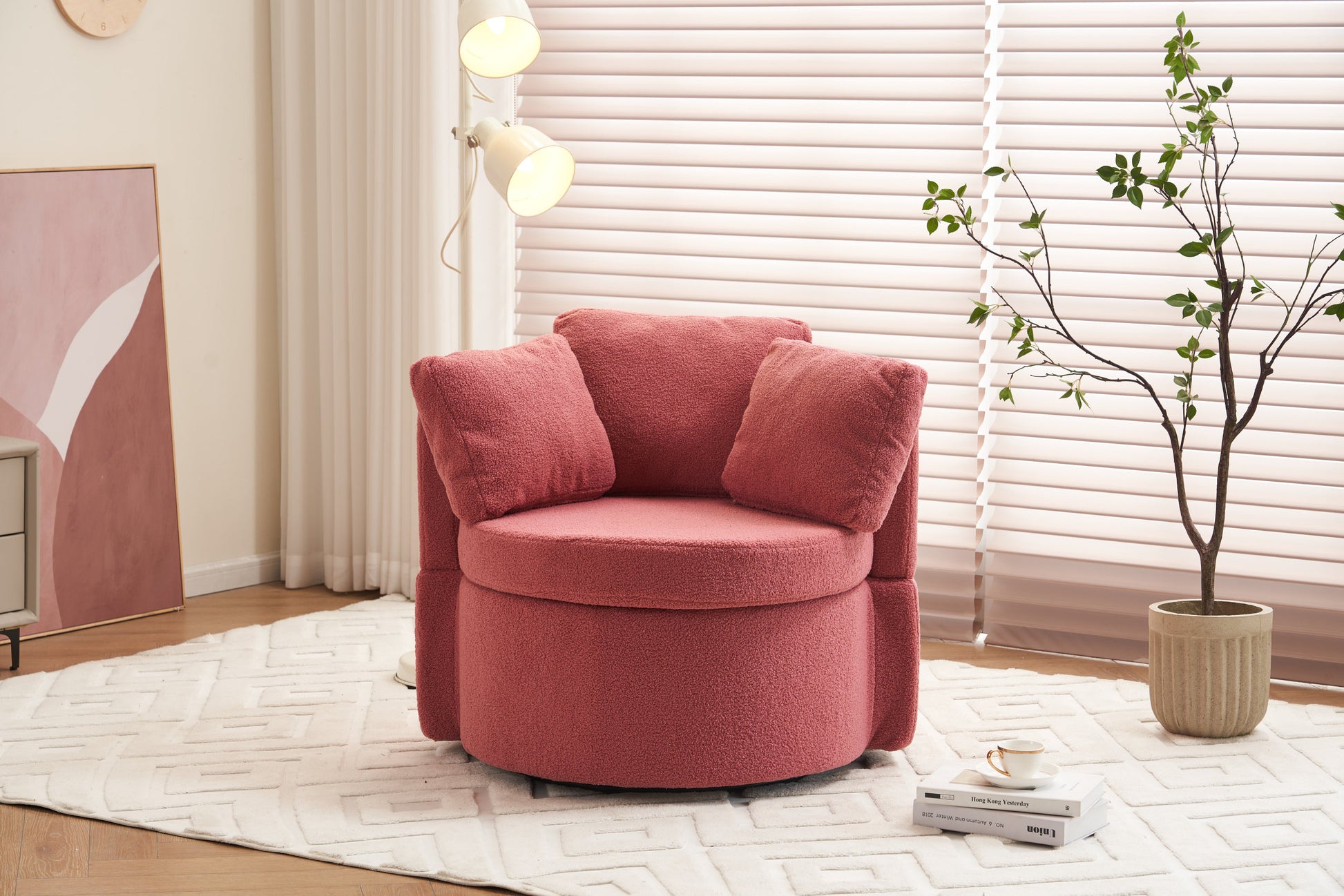 029 Teddy Fabric Swivel And Storage Chair With Back Cushion For Living Room,Dark Pink Dark Pink Primary Living Space Modern Foam Teddy