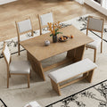 6 Piece Retro Dining Set, 1 Rectangular Table With Stable Trapezoidal Table Base And 4 Upholstered Chairs And 1 Bench For Dining Room And Kitchen Natural Wood Wash Natural Wood Wash Solid Wood Mdf