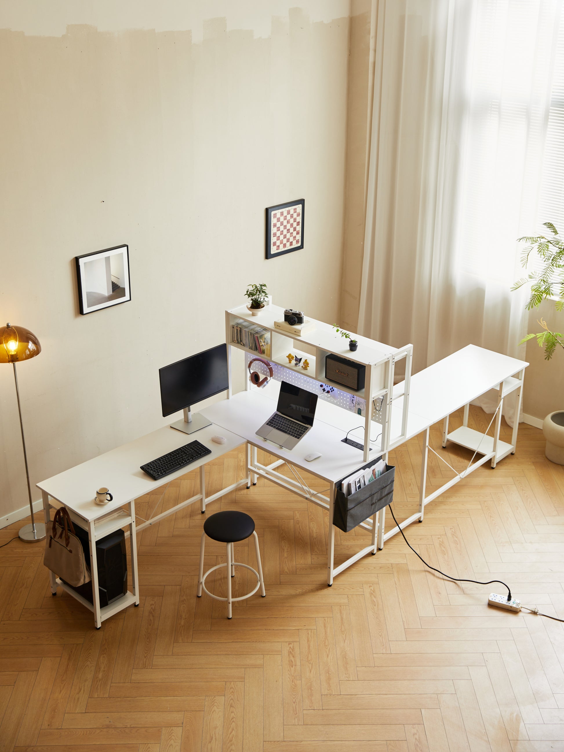 L Desk With Pennel White White Mdf Metal