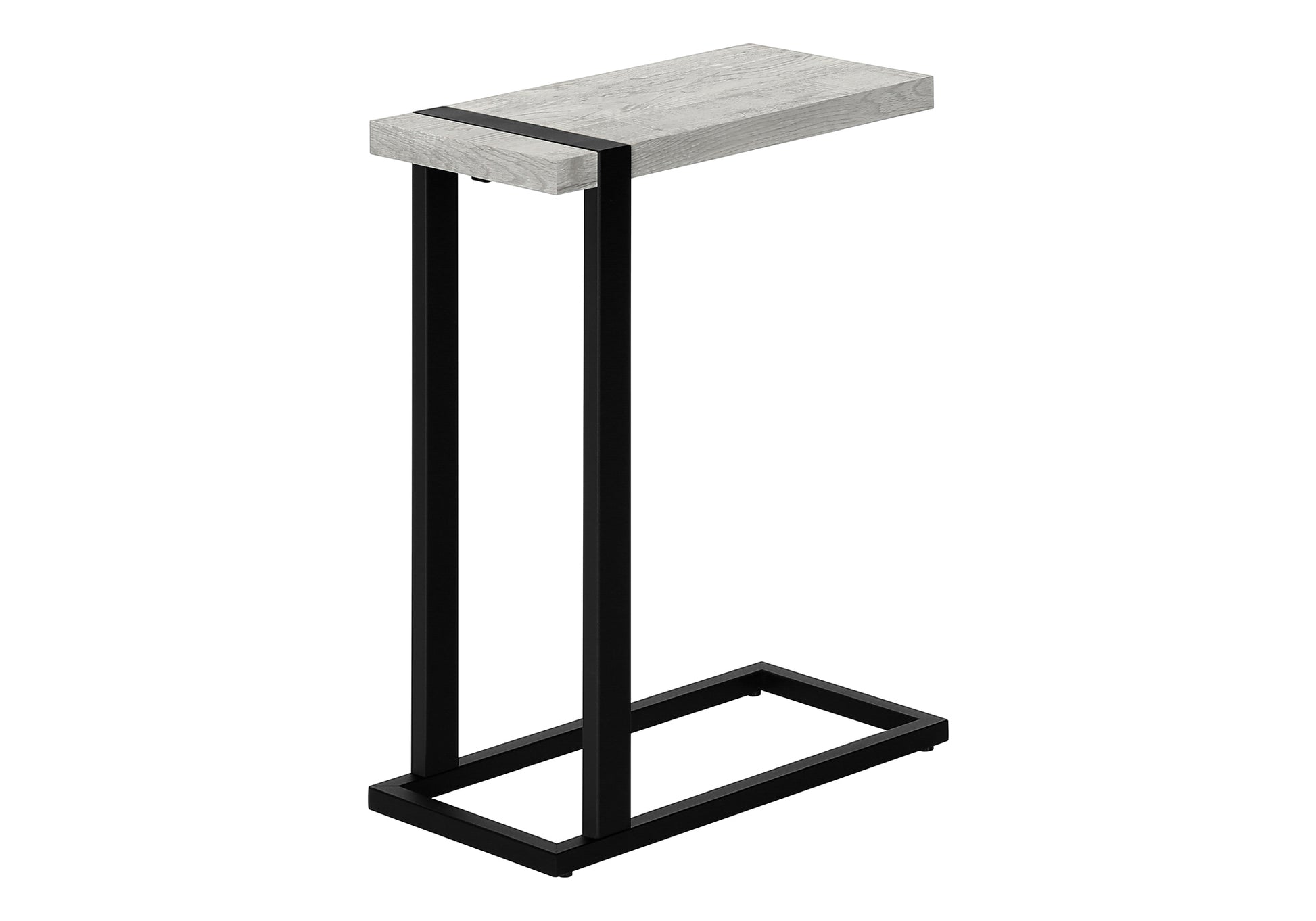 Accent Table, C Shaped, End, Side, Snack, Living Room, Bedroom, Grey Laminate, Black Metal, Contemporary, Modern Grey Mdf