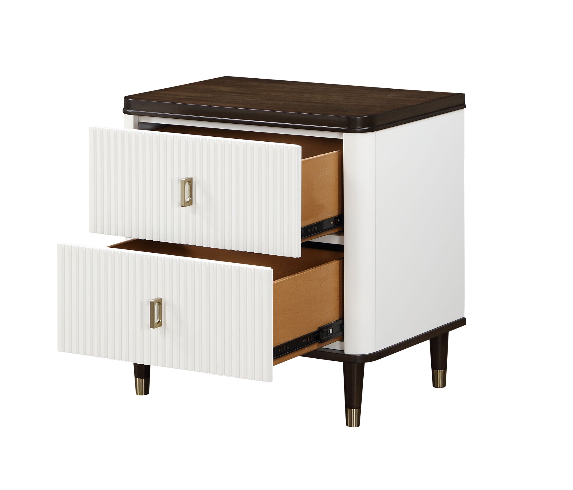 Carena White & Walnut Finish Night Stand W Usb White Walnut Synthetic Wood