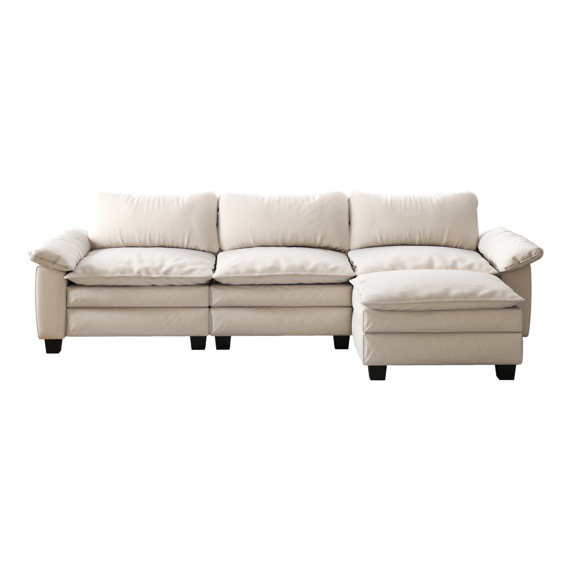 Living Room Furniture Luxury Sectional Sofa Couch With Ottoman Soft Velvet Upholstered Sofa Beige Beige Foam Velvet 3 Seat