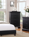 Elegant Bedroom 1Pc Chest Of Drawers Black Color Drawers Tall Chest Plywood Furniture Black Bedroom Contemporary,Modern Pine Solid Wood