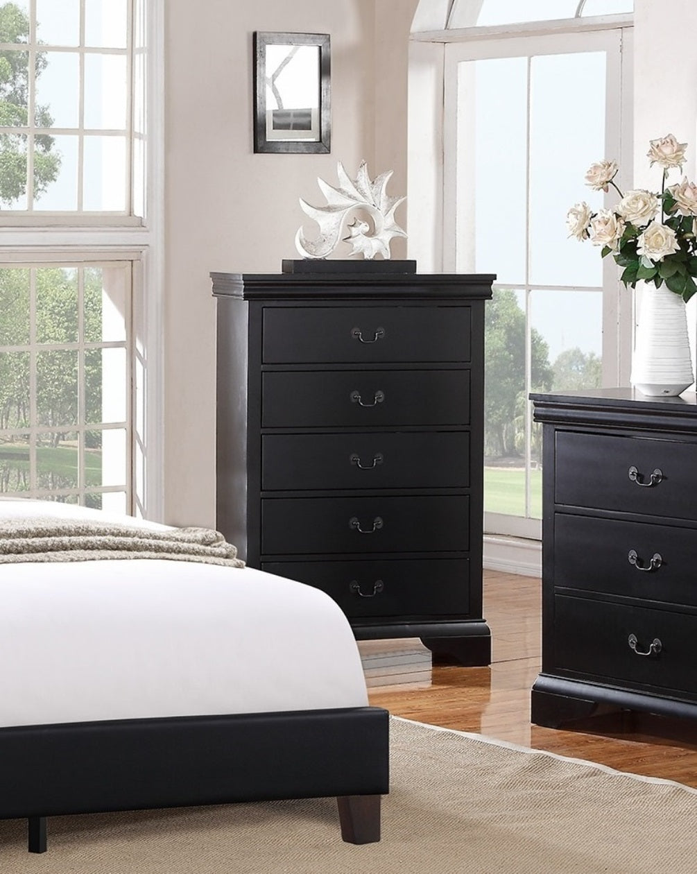 Elegant Bedroom 1Pc Chest Of Drawers Black Color Drawers Tall Chest Plywood Furniture Black Bedroom Contemporary,Modern Pine Solid Wood