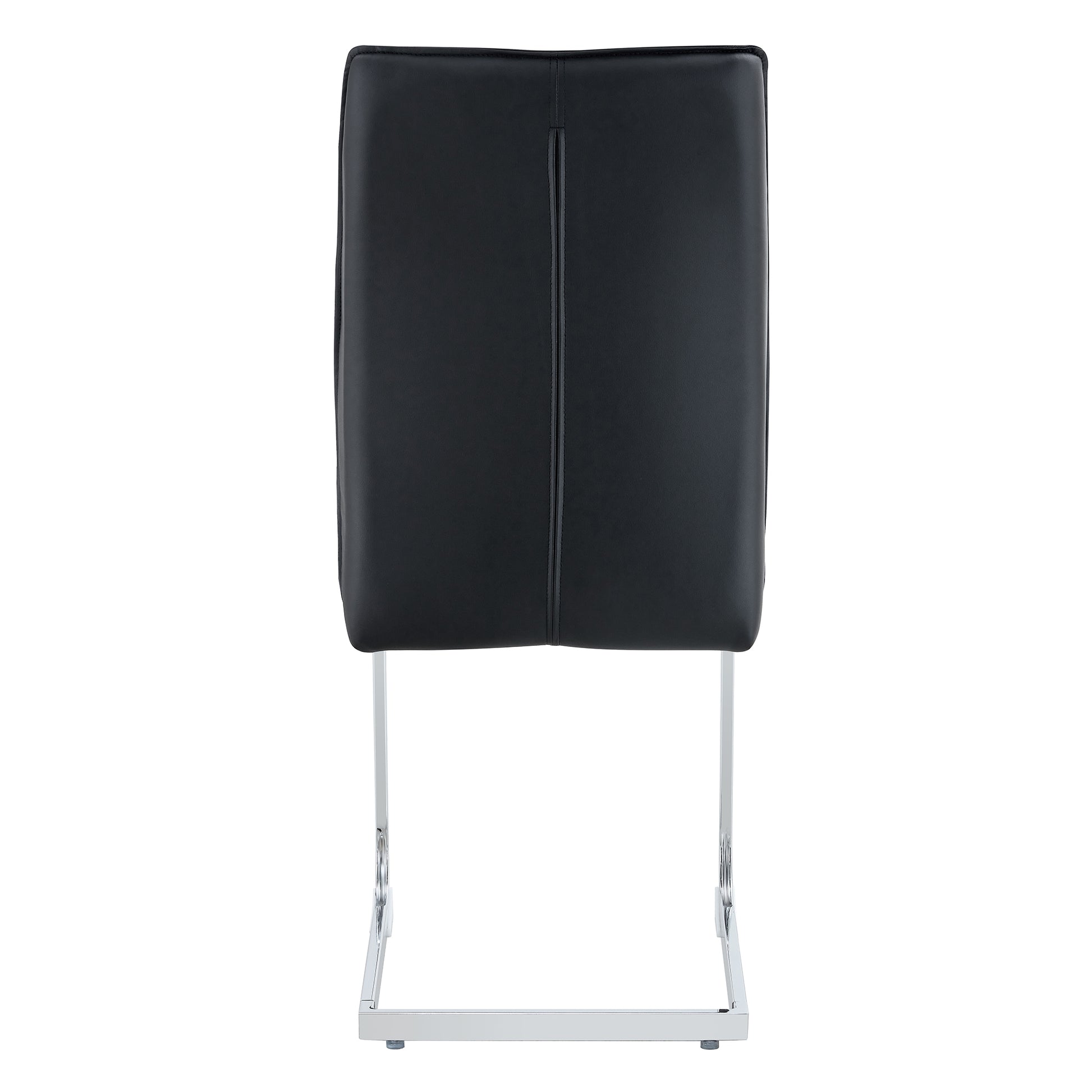 Luxury Simple Arch Chair Set Of 2 Black Pu Material High Resilience Dining Chair With Arched Metal Silver Leg. Black Silver Set Of 2 Metal,Pu