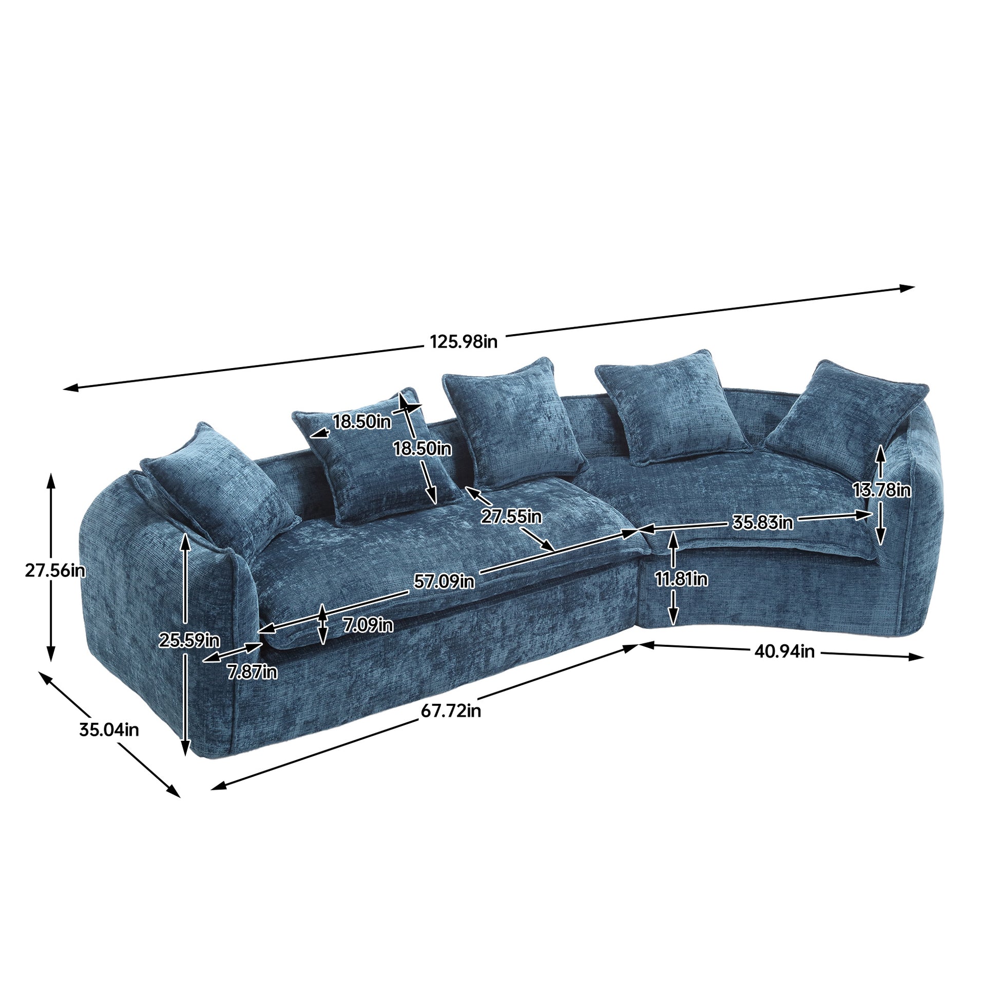 Modular Sectional Sofa, U Shaped Couch With Sofa For Five & Pillows, Modern Minimalist Chenille Fabric Large Comfy Cloud Sofas, Living Room Furniture Sets Navy Chenille 5 Seat