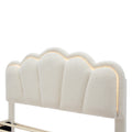 Full Size Upholstered Flower Shape Bed, Elegant Flowers Headboard With Led Light Strip, Sherpa Fabric Platform Bed With Wooden Slats Support, White Full White Wood