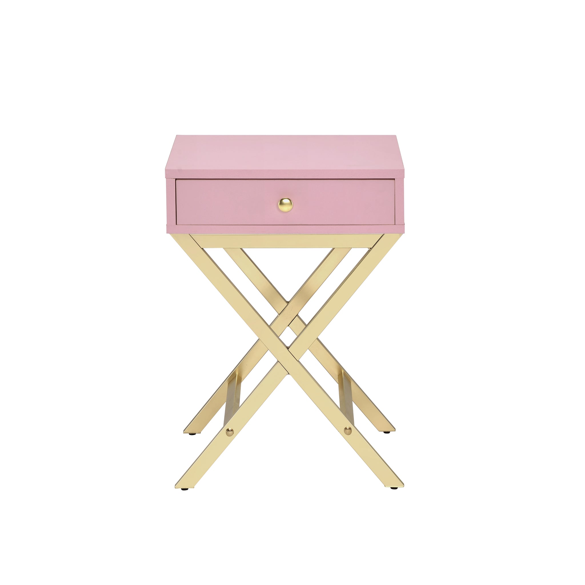 Coleen Pink & Gold Finish Accent Table Gold,Pink Metal,Pvc