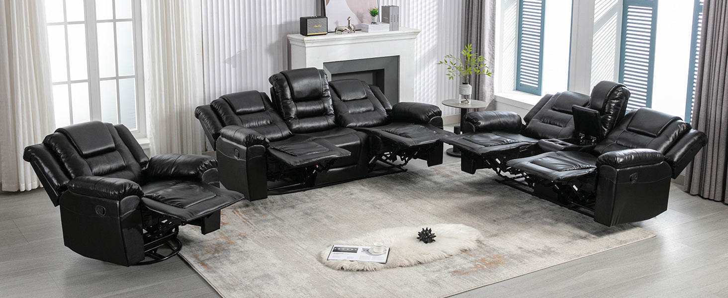 Home Theater Recliner Set Manual Recliner Chair With Wide Armrest, Two Built In Cup Holders For Living Room,Bedroom, Black Old Sku:Sg000760Aab Black Foam Pu Leather