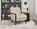 Modern Style Accent Chair Beige Leather Upholstered Tufted Detail Walnut Finish Wood Furniture 1Pc Beige Primary Living Space Contemporary,Modern Plywood