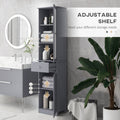 Kleankin Slim Bathroom Storage Cabinet, Tall Bathroom Cabinet, Narrow Linen Tower With Acrylic Door, Drawer And Shelves, Gray Gray Mdf