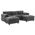 86.5''Chenille Sectional Sofa With Storage Pockets, 5 Seat U Shaped Sleeper Couch Set,2 Pic Free Combination,Convertible Sofa Bed With Ottoman For Living Room,Apartment,3 Colors Dark Grey Chenille 5 Seat