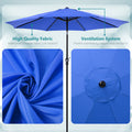 9 Foot Outdoor Patio Umbrella With Button Tilt And Crank, Outdoor Patio Market Table Umbrella Uv Protected And Waterproof, Blue Blue Polyester