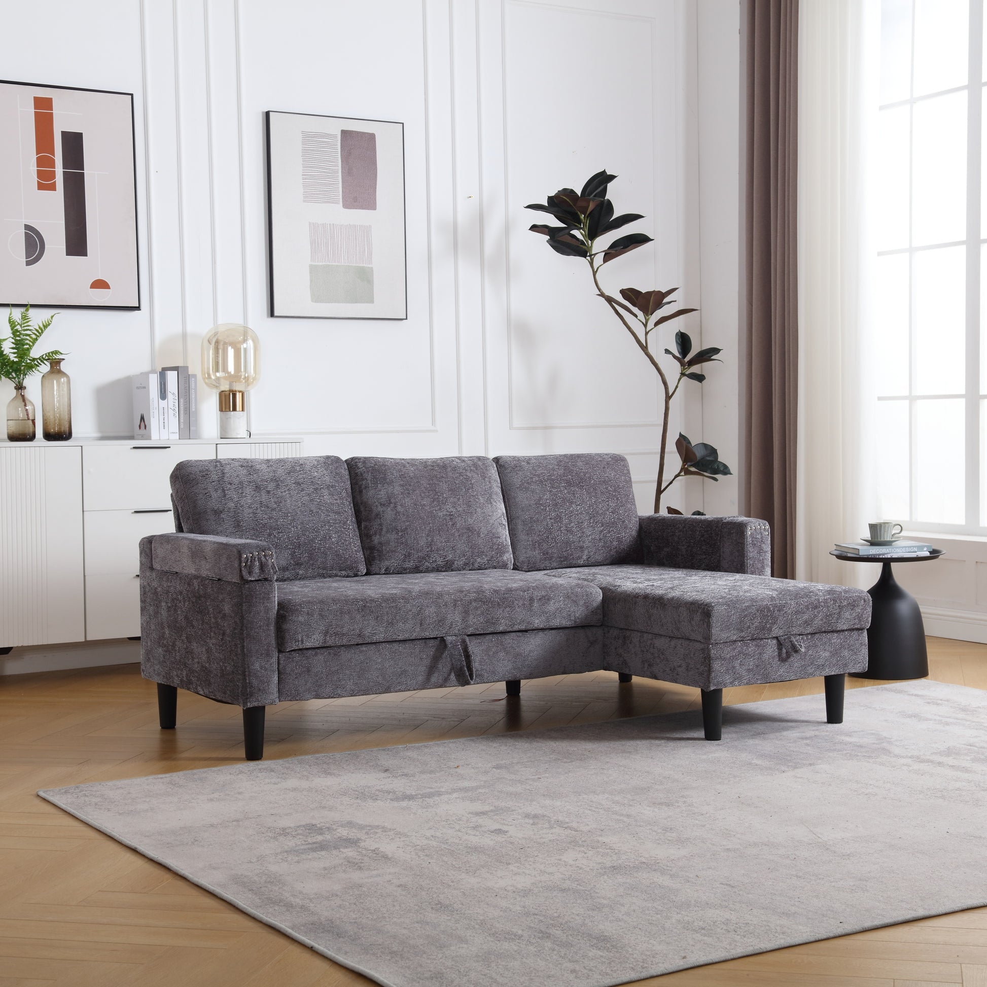 United Sectional Sofa Reversible Sectional Sleeper Sectional Sofa With Storage Chaise Gray Chenille