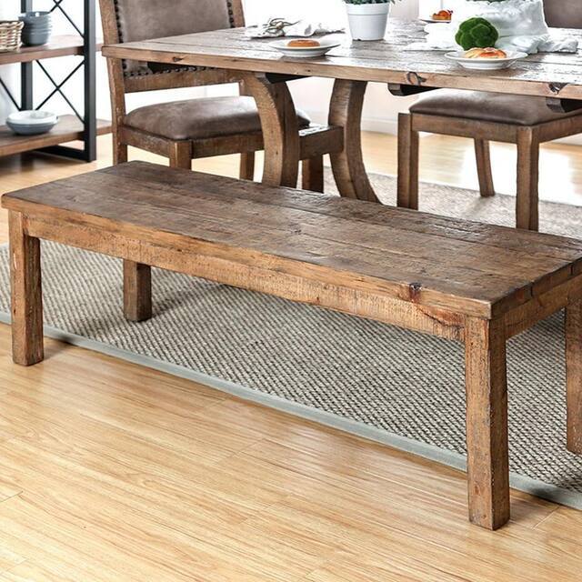 Rustic Elegance Wooden Seat 1Pc Bench Bold Sturdy Design Rustic Oak Solidwood Frame Dining Room Furniture Oak Dining Room Contemporary,Luxury,Traditional,Vintage Rubberwood Solid Wood