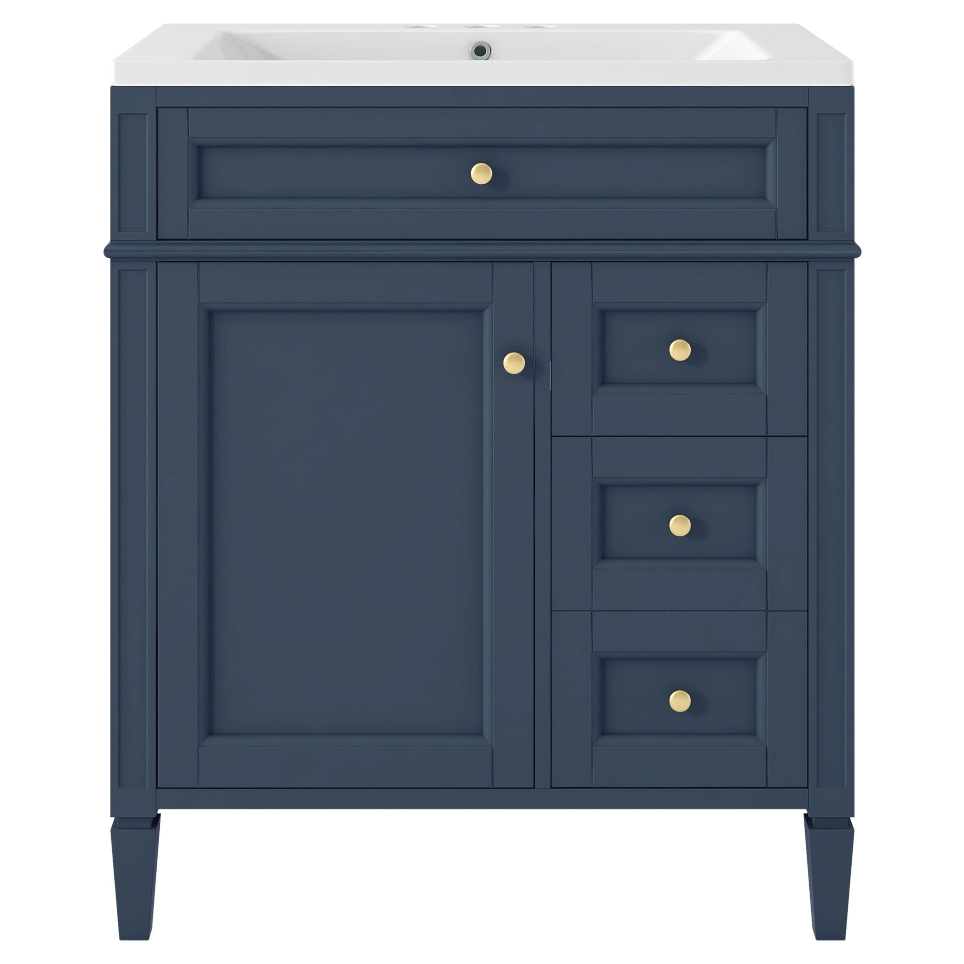 30'' Bathroom Vanity With Top Sink, Modern Bathroom Storage Cabinet With 2 Drawers And A Tip Out Drawer, Single Sink Bathroom Vanity 3 Blue 1 2 Adjustable Hinges Bathroom Freestanding Modern Solid Wood Mdf Resin Painted