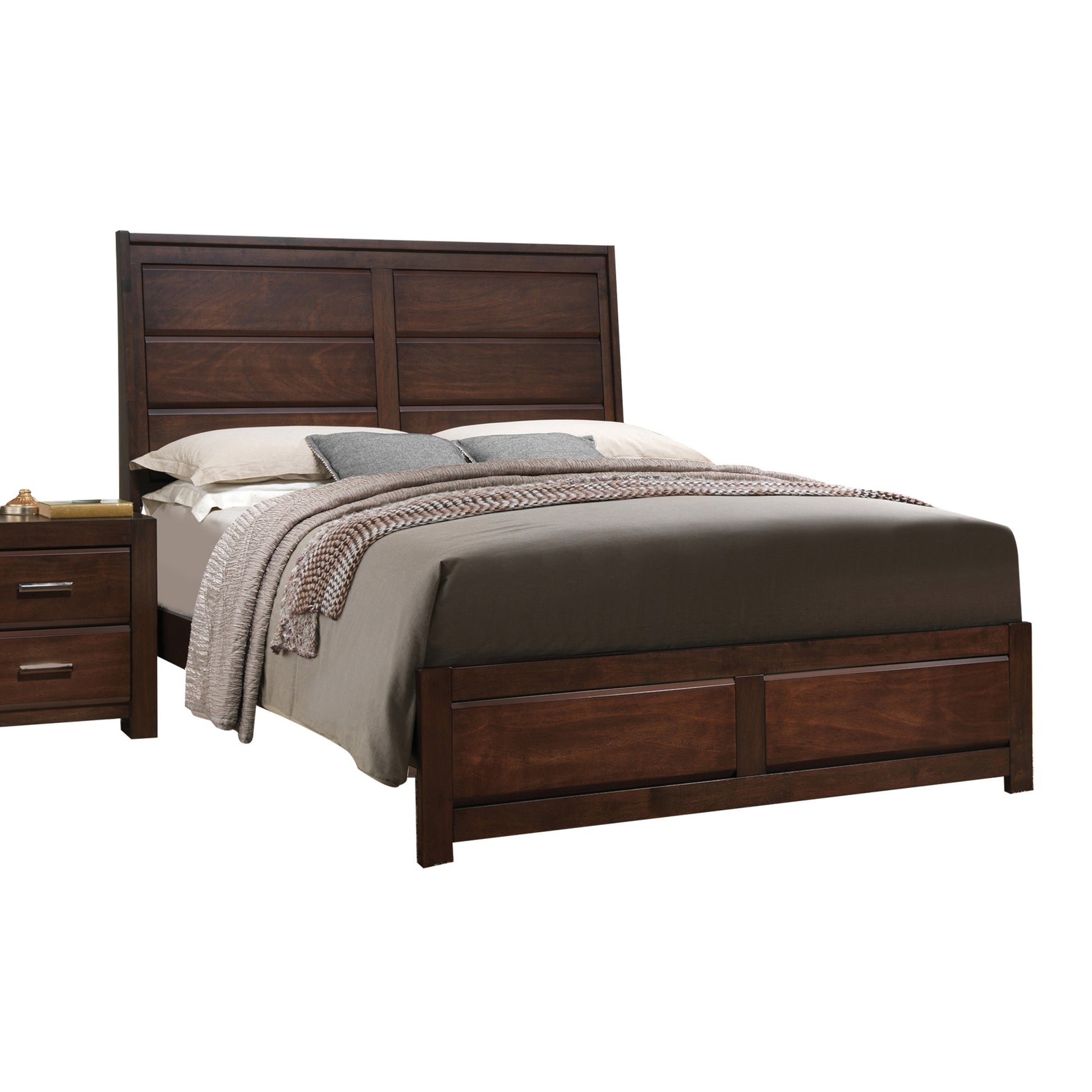 Walnut Queen Bed Box Spring Required Queen Walnut Wood Brown Panel Wood