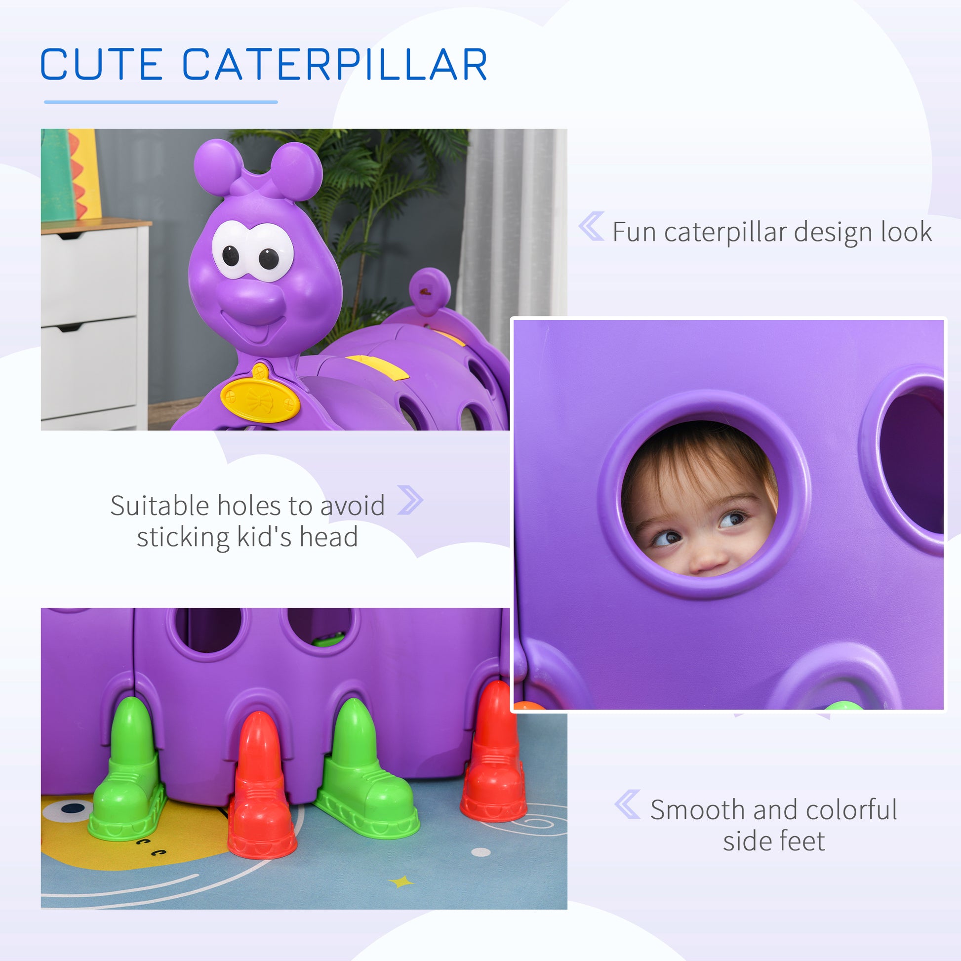 Qaba Caterpillar Climbing Tunnel For Kids Climb N Crawl Toy Indoor & Outdoor Toddler Play Structure For 3 6 Years Old, Purple Purple Plastic