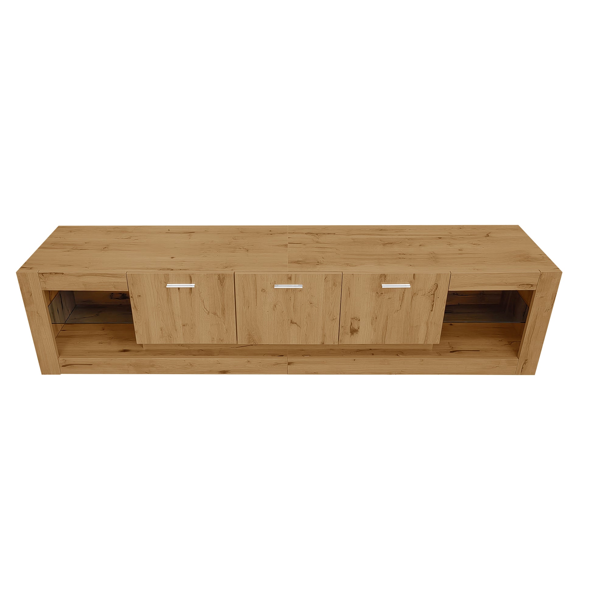 78'' Modern Tv Stand With 6 Cabinets& 2 Open Compartments, Entertainment Center For Tvs Up To 90'', Television Console For Living Room, Bedroom, Home Theatre Natural Wood Brown Primary Living Space 80 89 Inches 80 89 Inches 80 Inches Particle Board