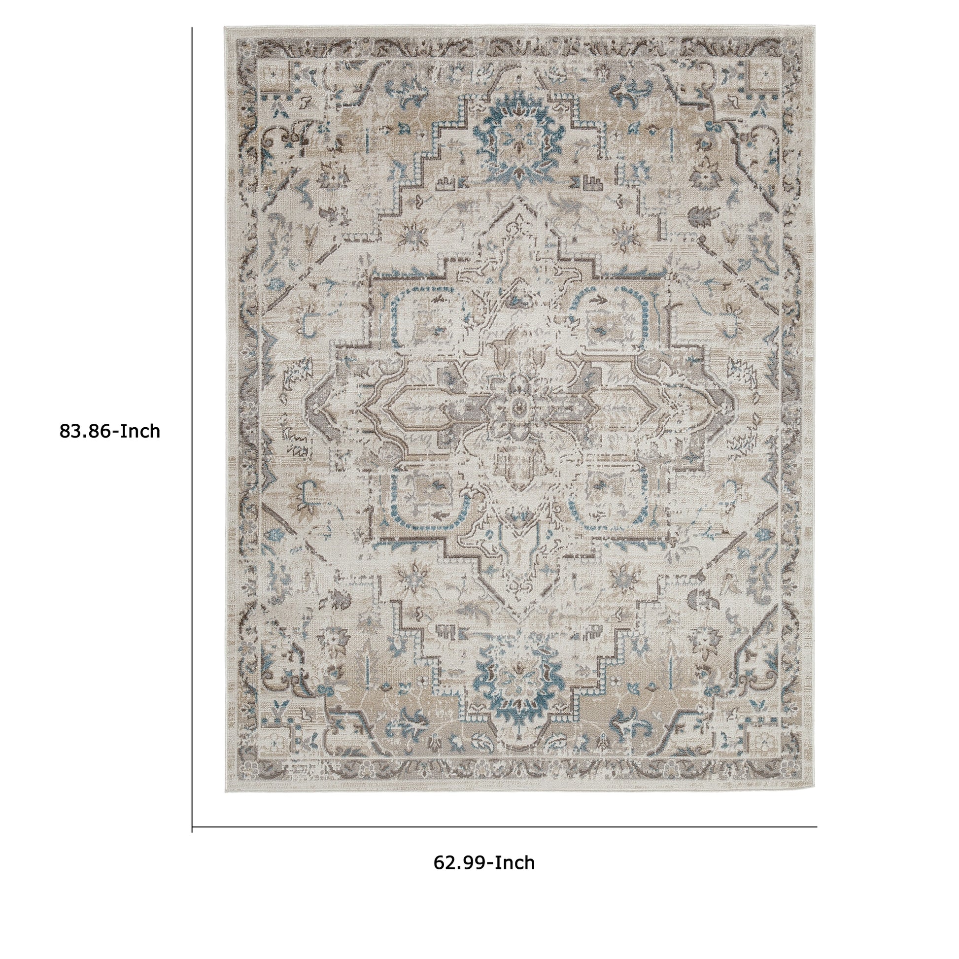 Tyra 5 X 7 Medium Soft Polyester Fabric Floor Area Rug, Washable, Medallion Pattern, Multicolor Multicolor Polyester