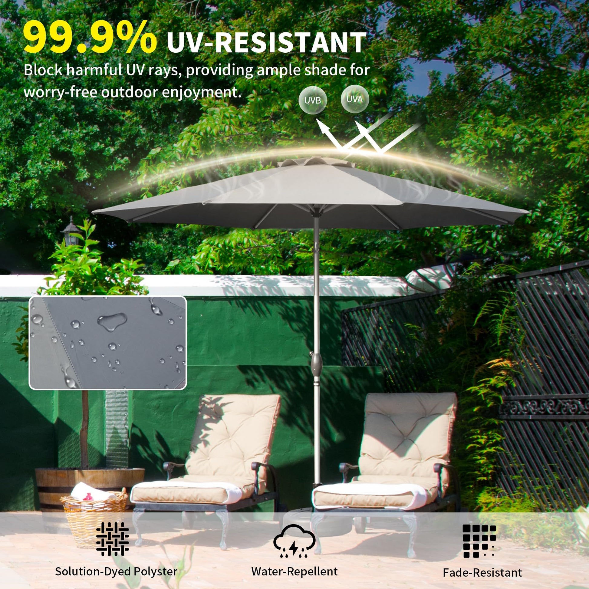 10Ft Patio Umbrella, Outdoor Table Umbrella With Push Button Tilt And Crank, Uv Protection Waterproof Market Sun Umbrella With 8 Sturdy Ribs For Garden, Deck, Backyard, Pool Gray Gray Round Uv Resistant Umbrellas Aluminium