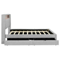 Queen Size Upholstered Platform Bed With Led Frame, With Twin Xl Size Trundle And 2 Drawers, Teddy Fleece, Gray Gray Fleece