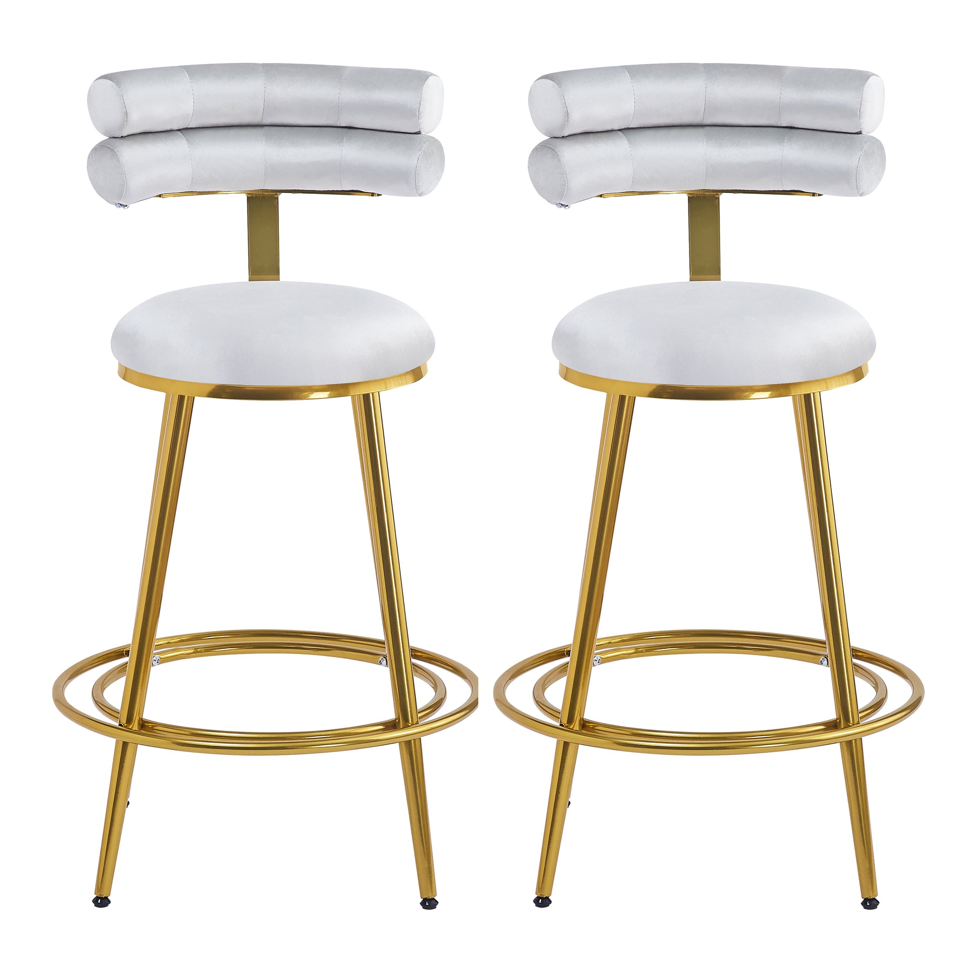 27.65'' Modern Counter Stools Set Of 2,Light Gray Velvet Counter Stools With Iron Frame,Soft Back And Cushion,Footrest,Suitable For Kitchen Bedroom Dining Room Iron Light Gray Kitchen Sponge Modern