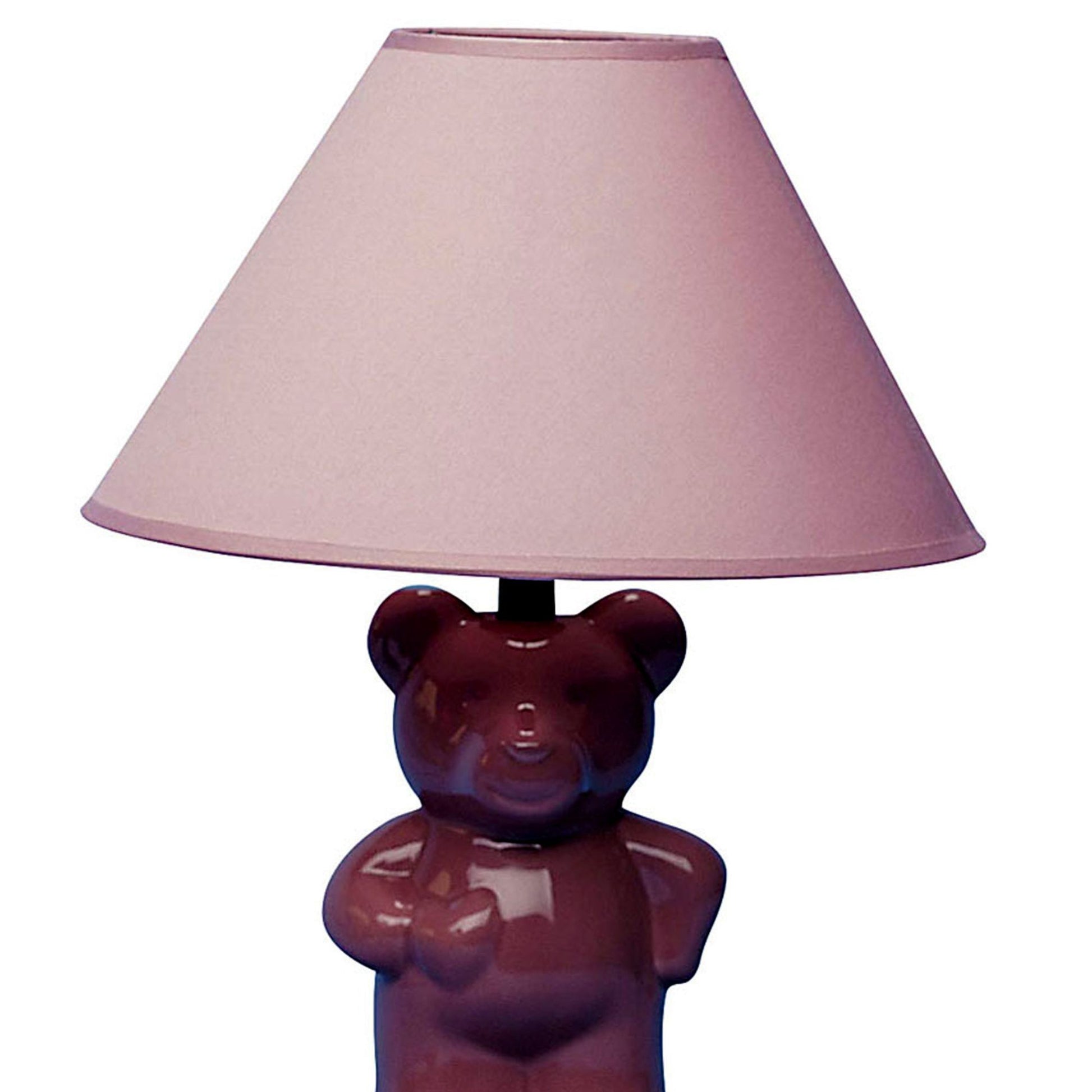 13" Tall Ceramic Table Lamp, Teddy Bear Design With Pink Finish, Linen Shade Pink Ceramic