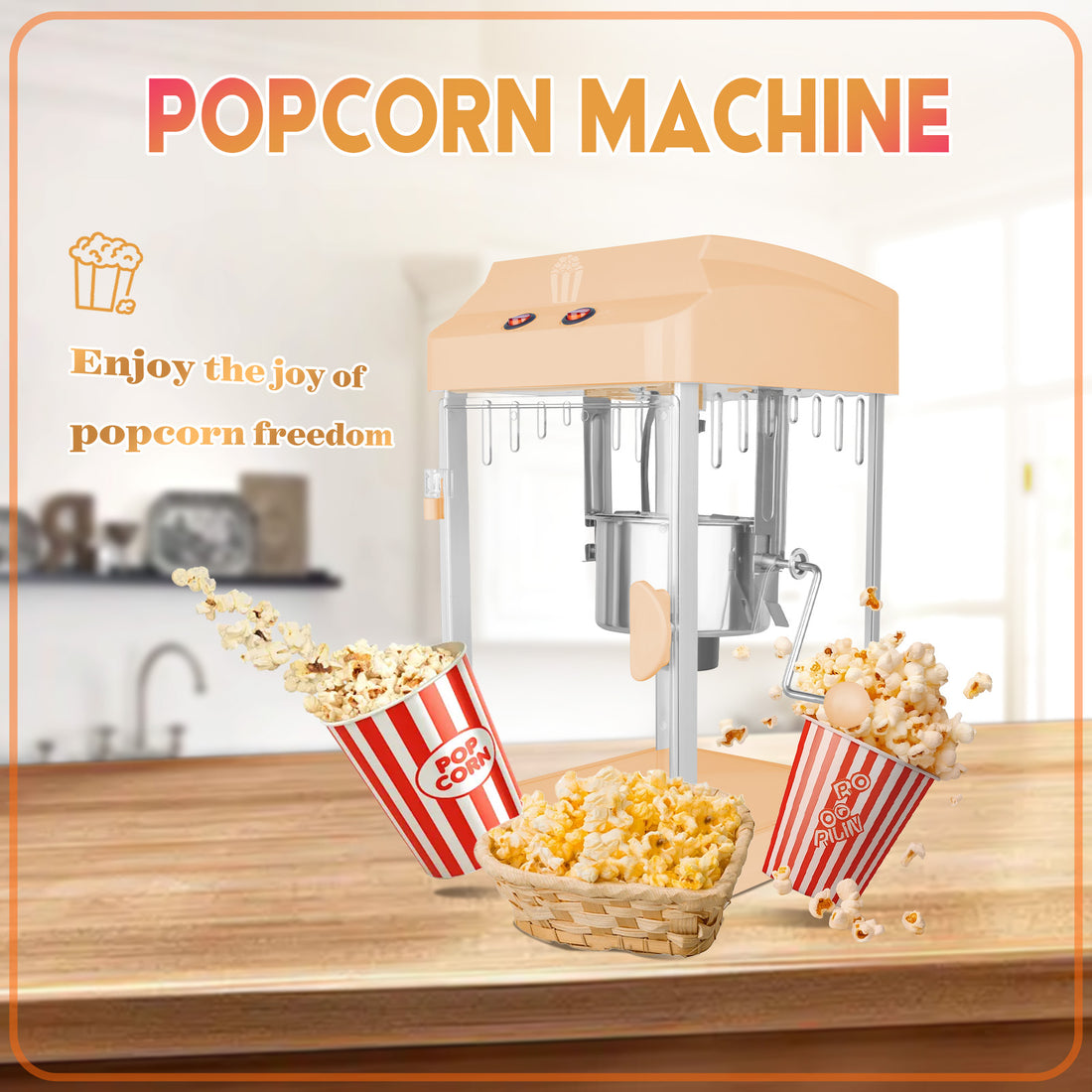 4Oz Tabletop Popcorn Machine Popcorn Popper Machine Pop Corn Machine Popcorn Maker With Stainless Steel Kettle, Measuring Tool And Popcorn Scoop For Home, Family, Movie Night Orange Orange Plastic