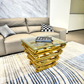 Gold Stainless Steel Double Layer Clear Tempered Glass Coffee Table For Bed Room, Living Room Clear,Gold Modern Open Storage Stainless Steel,Tempered Glass