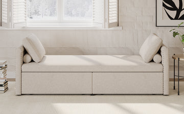 Modern Upholstered Chaise Lounger Daybed Small Single Daybed With 2 Drawers, No Mattress Needed, Perfect For Living Rooms & Home Office, Linen Fabric, Beige Beige Linen