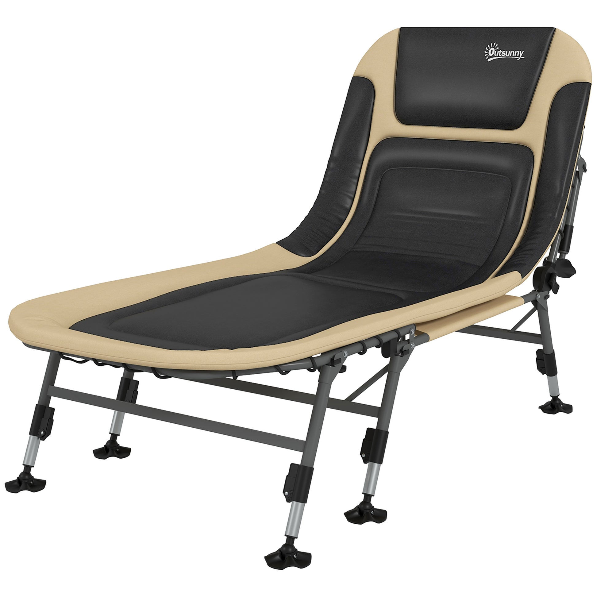 Outsunny Camping Cot For Adults, Folding Bed With Soft Padded Cushions & Headrest, 180 Adjustable Reclining Lounger, Heavy Duty And Portable With A 400 Lbs. Capacity, Cream White Cream White Oxford Fabric