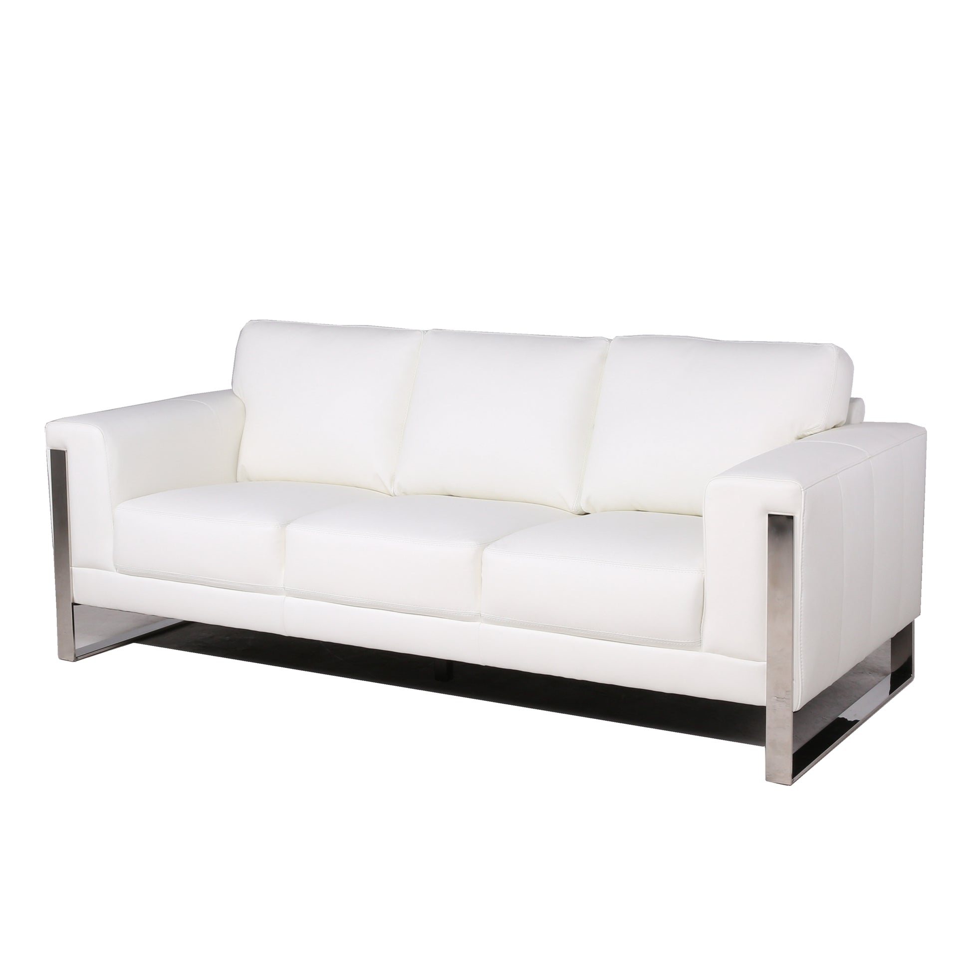 Modern Leather Metal Leg Sofa White Leather 3 Seat