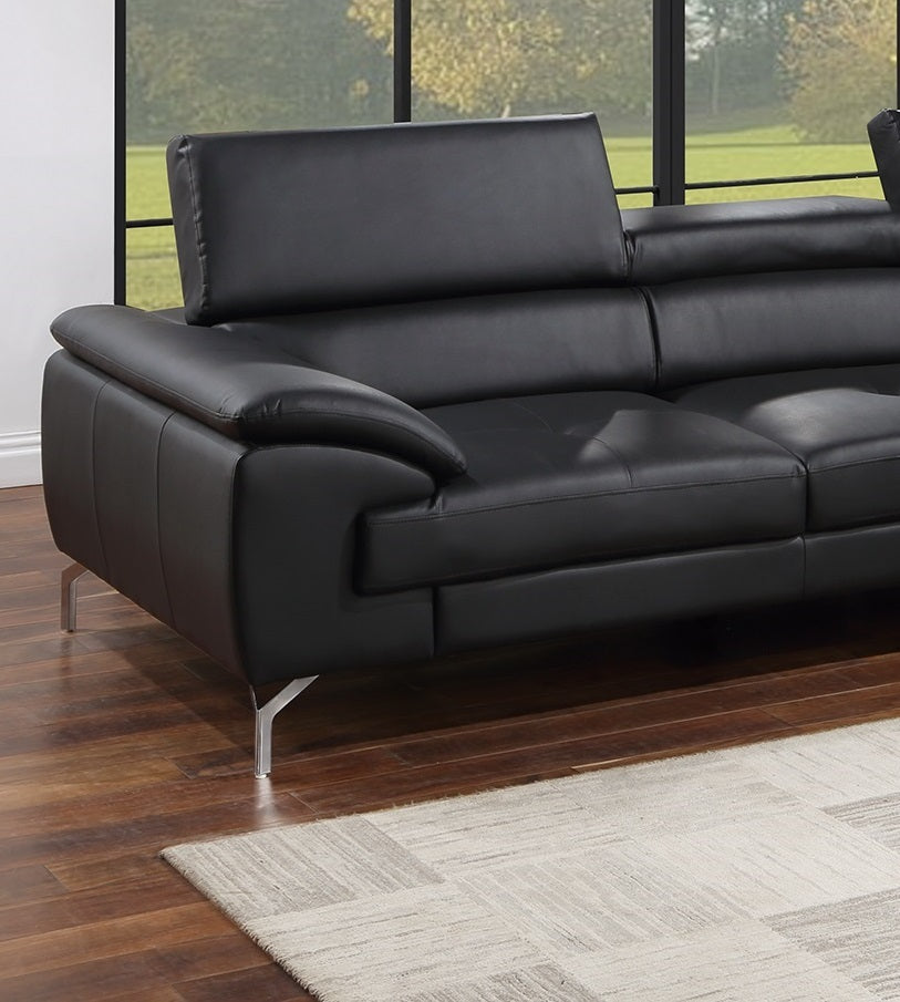 Black Color Sectional Couch 2Pc Set Living Room Furniture Faux Leather Right Facing Chaise And Left Facing Sofa Metal Legs Black Faux Leather Primary Living Space Classic,Contemporary,Modern L Shaped Faux Leather,Metal,Solid Wood 5 Seat