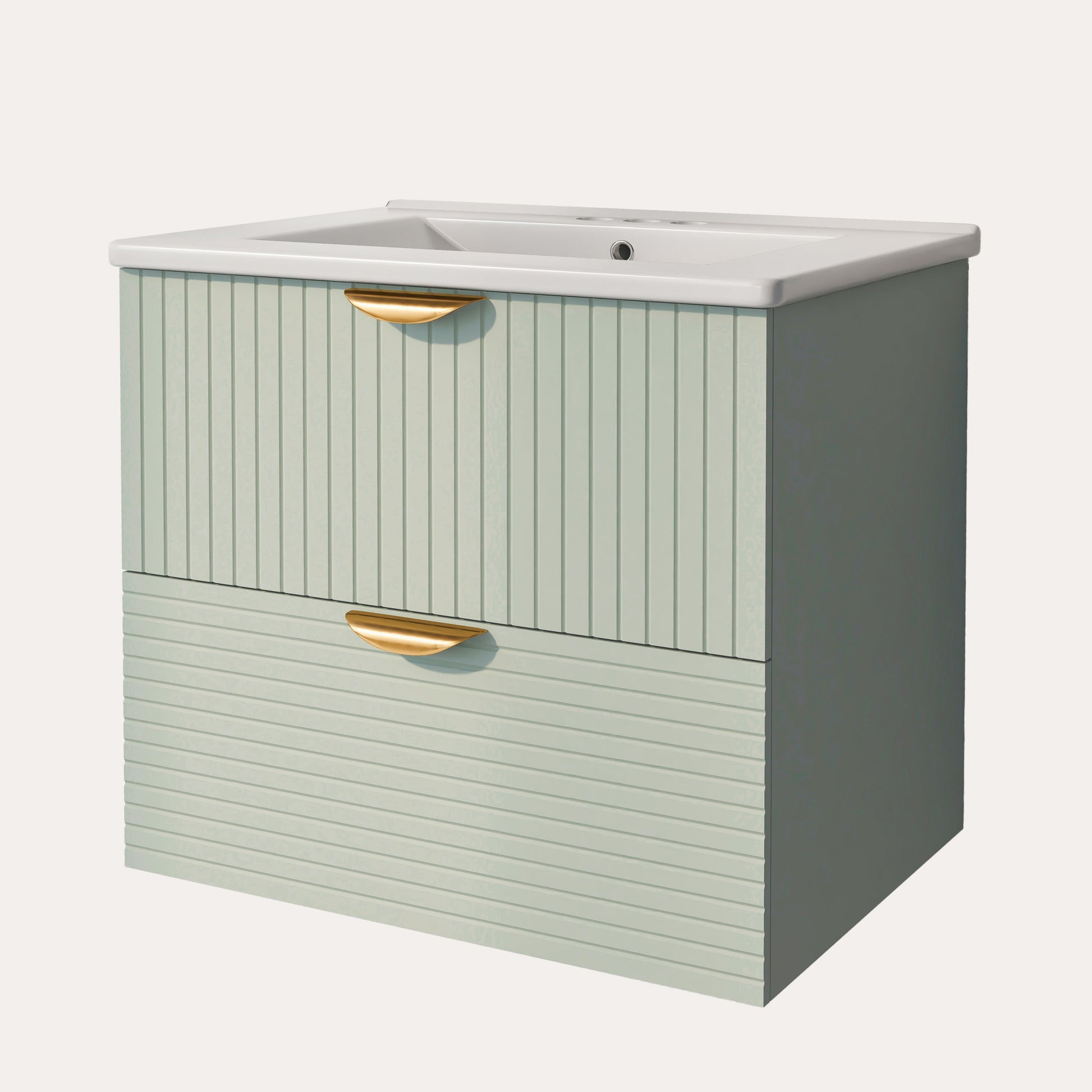 Modern 24 Inch Wall Mounted Bathroom Vanity With 2 Drawers, Green Ideal For Small Bathrooms Green Bathroom Mdf